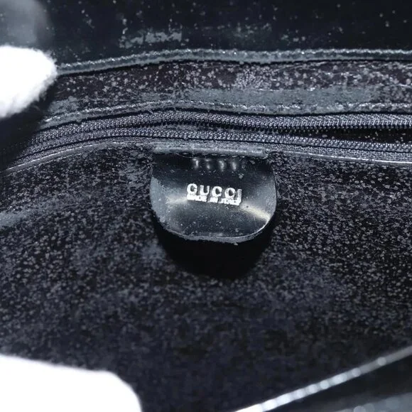 GUCCI Tote Bag Patent leather Black Silver Auth